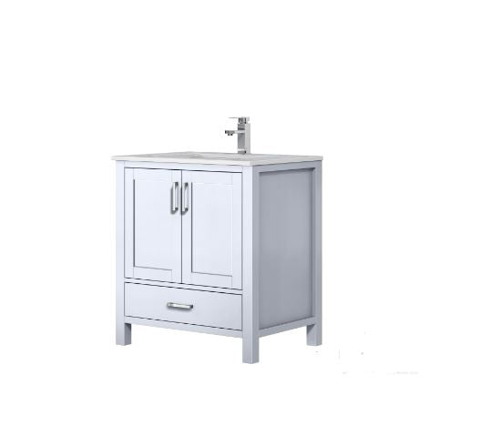 Lexora Jacques 30" White Single Vanity, White Carrara Marble Top, White Square Sink and no Mirror LJ342230SADS000