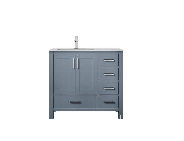 Lexora Jacques 36" Dark Grey Single Vanity, White Carrara Marble Top, White Square Sink and no Mirror - Left Version LJ342236SBDS000-L