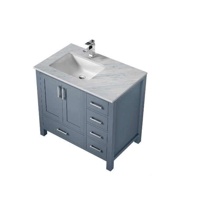 Lexora Jacques 36" Dark Grey Single Vanity, White Carrara Marble Top, White Square Sink and no Mirror - Left Version LJ342236SBDS000-L