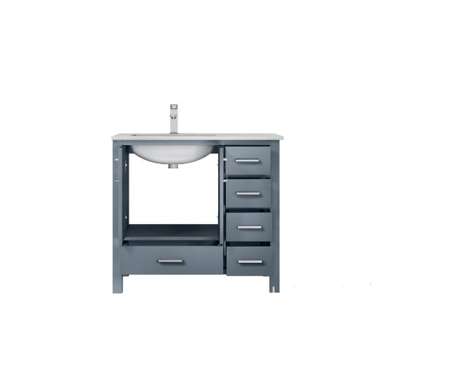 Lexora Jacques 36" Dark Grey Single Vanity, White Carrara Marble Top, White Square Sink and no Mirror - Left Version LJ342236SBDS000-L