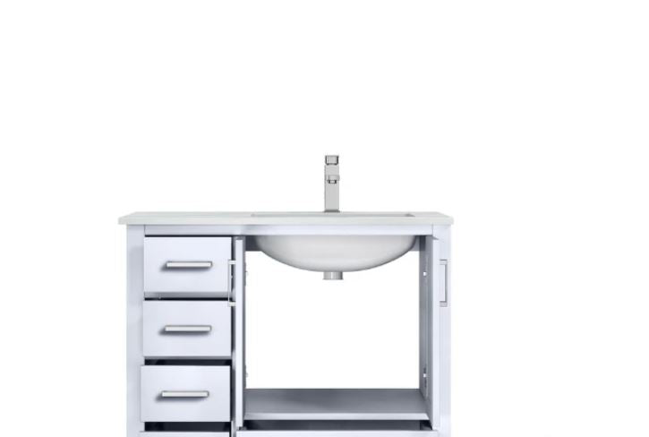 Lexora Jacques 36" White Single Vanity, Carrara Marble Top, White Square Sink and no Mirror - Right Version LJ342236SADS000-R