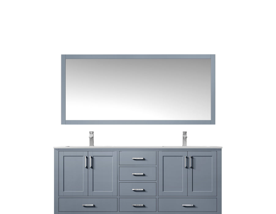 LexoraJacques 72" Dark Grey Double Vanity, White Carrara Marble Top, White Square Sinks and 70" Mirror LJ342272DBDSM70