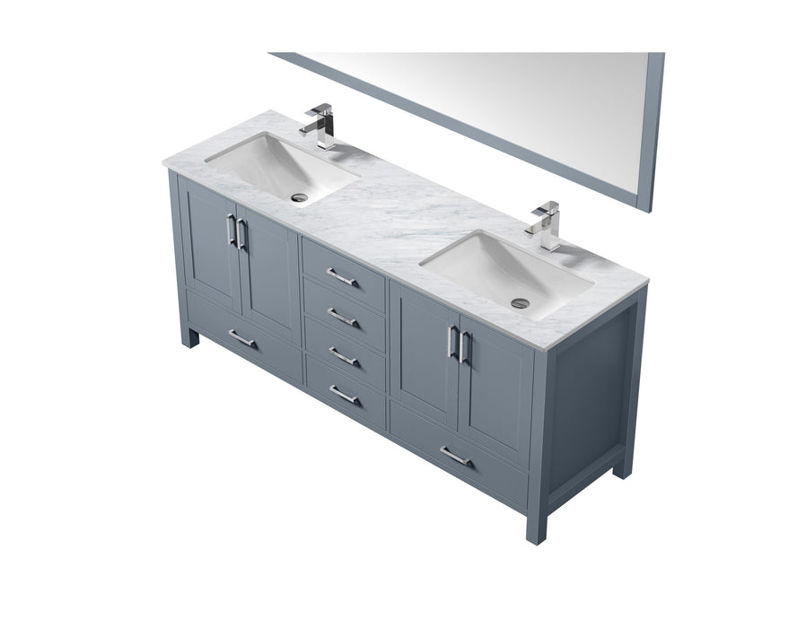 LexoraJacques 72" Dark Grey Double Vanity, White Carrara Marble Top, White Square Sinks and 70" Mirror LJ342272DBDSM70