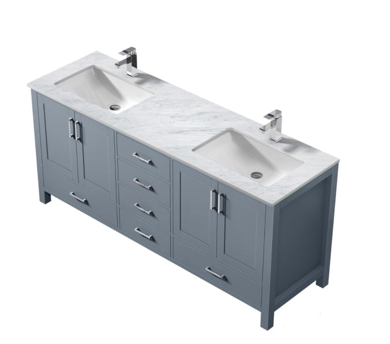 Lexora Jacques 72" Dark Grey Double Vanity, White Carrara Marble Top, White Square Sinks and no Mirror LJ342272DBDS000