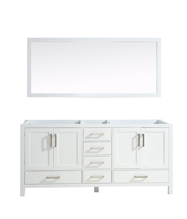 Lexora Jacques 72" White Double Vanity, no Top and 70" Mirror LJ342272DA00M70