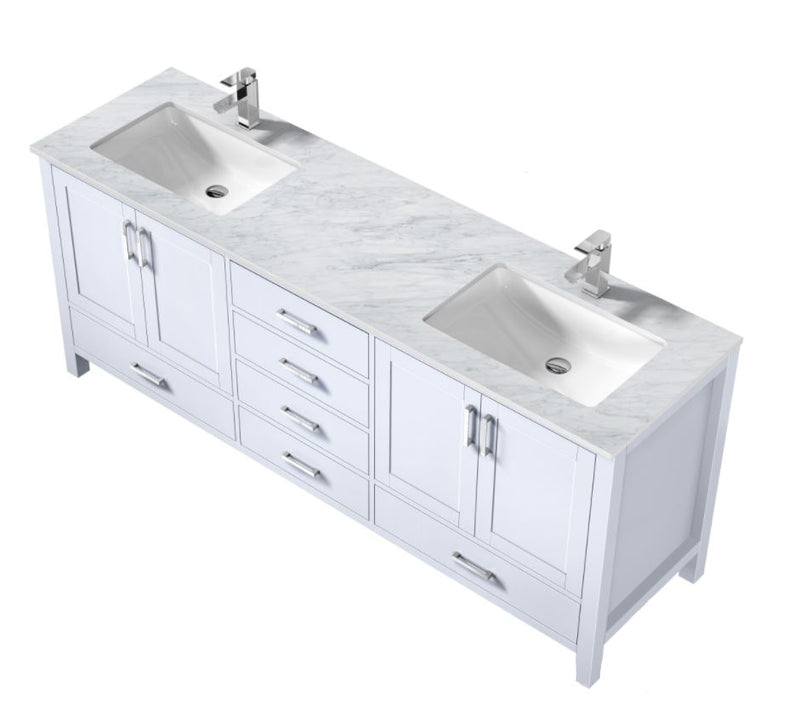 Lexora Jacques 80" White Double Vanity, White Carrara Marble Top, White Square Sinks and no Mirror LJ342280DADS000