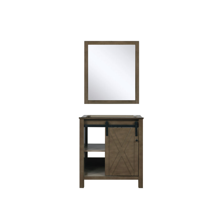 Lexora Marsyas 30" Rustic Brown Single Vanity, no Top and 28" Mirror LM342230SK00M28