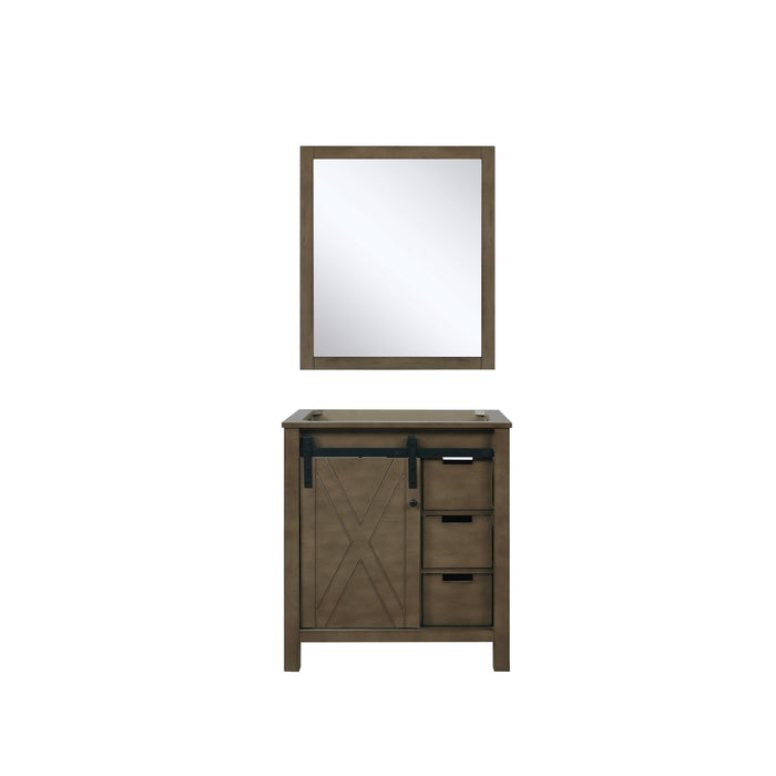 Lexora Marsyas 30" Rustic Brown Single Vanity, no Top and 28" Mirror LM342230SK00M28