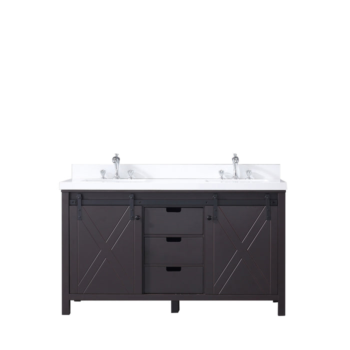 Lexora Marsyas 60" Brown Double Vanity, White Quartz Top, White Square Sinks and no Mirror LM342260DCCS000