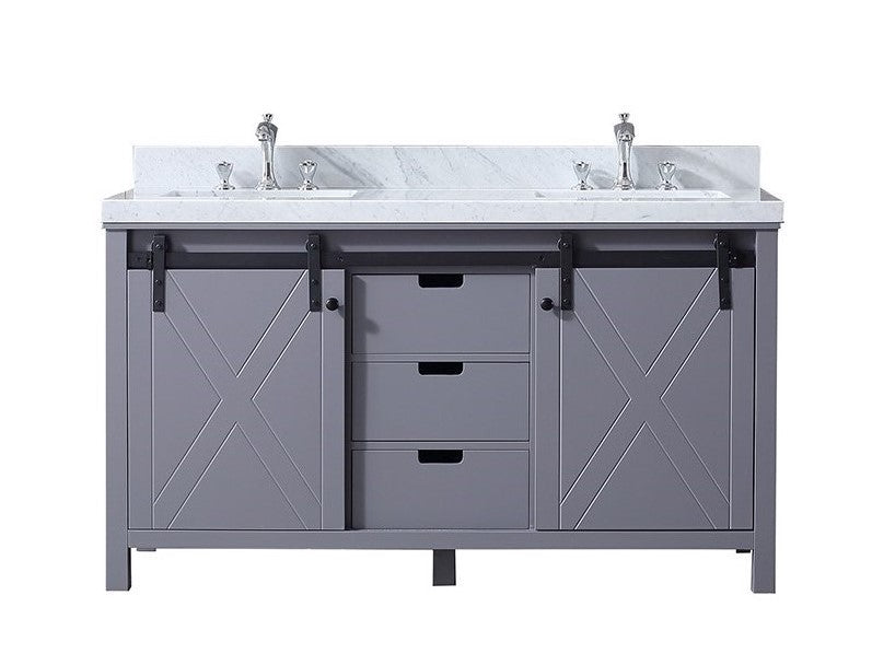 Lexora Marsyas 60" Dark Grey Double Vanity, White Carrara Marble Top, White Square Sinks and no Mirror LM342260DBBS000