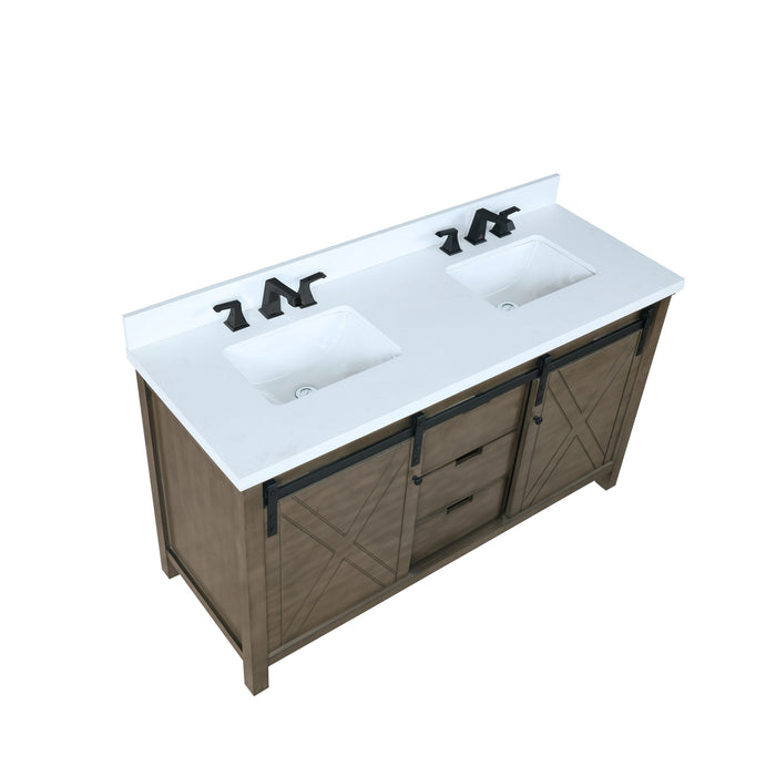 Lexora Marsyas 60" Rustic Brown Double Vanity, White Quartz Top, White Square Sinks and no Mirror LM342260DKCS000