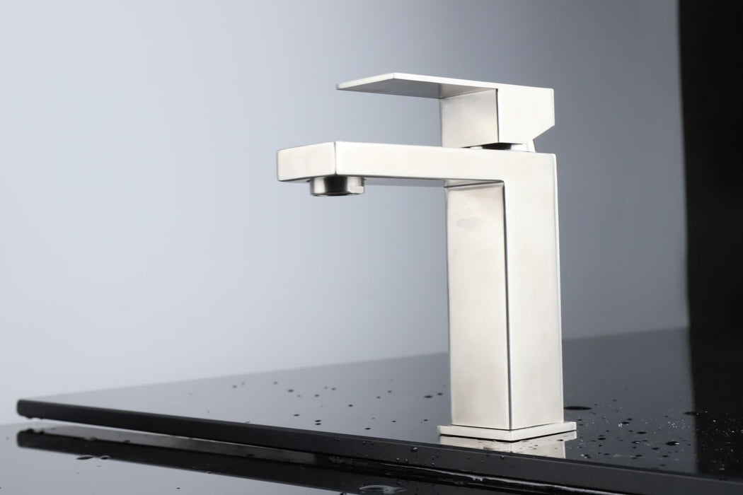 Lexora Monte Stainless Steel Single Hole Bathroom Faucet - Satin Nickel LFS1012SN