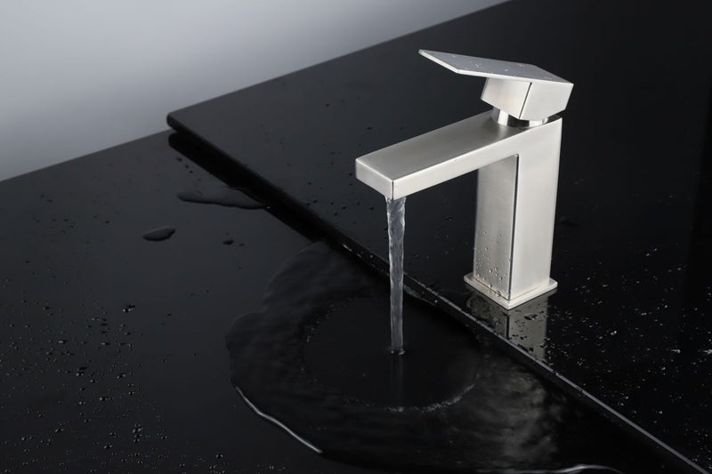 Lexora Monte Stainless Steel Single Hole Bathroom Faucet - Satin Nickel LFS1012SN