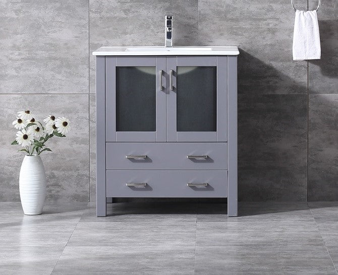 Lexora Volez 30" Dark Grey Single Vanity, Integrated Top, White Integrated Square Sink and no Mirror LV341830SBES000