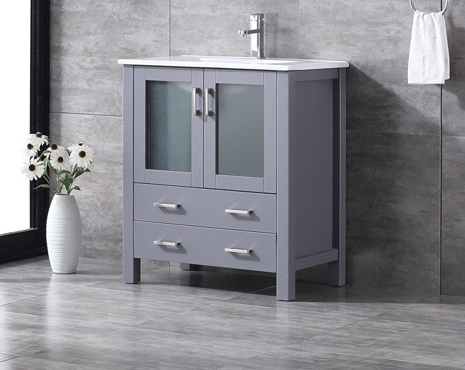 Lexora Volez 30" Dark Grey Single Vanity, Integrated Top, White Integrated Square Sink and no Mirror LV341830SBES000