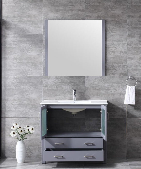 Lexora Volez 36" Dark Grey Single Vanity, Integrated Top, White Integrated Square Sink and 34" Mirror LV341836SBESM34