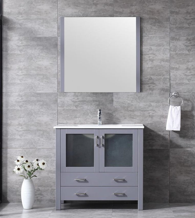 Lexora Volez 36" Dark Grey Single Vanity, Integrated Top, White Integrated Square Sink and 34" Mirror LV341836SBESM34