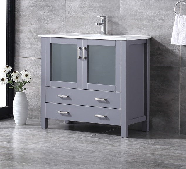 Lexora Volez 36" Dark Grey Single Vanity, Integrated Top, White Integrated Square Sink and no Mirror LV341836SBES000