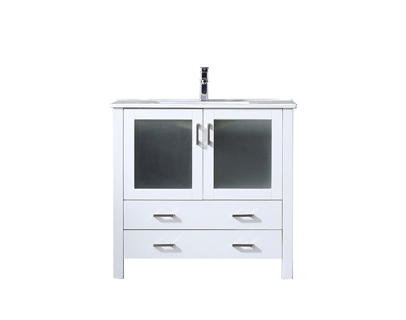 Lexora Volez 36" White Single Vanity, Integrated Top, White Integrated Square Sink and no Mirror LV341836SAES000