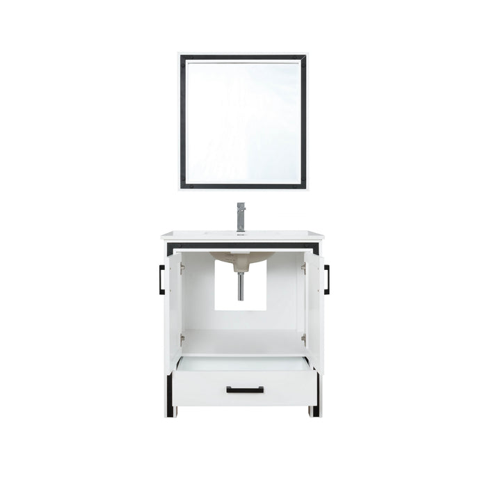 Lexora Ziva 30" White Single Vanity, Cultured Marble Top, White Square Sink and 28" Mirror LZV352230SAJSM28