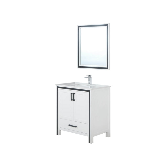 Lexora Ziva 30" White Single Vanity, Cultured Marble Top, White Square Sink and 28" Mirror LZV352230SAJSM28