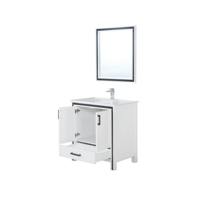 Lexora Ziva 30" White Single Vanity, Cultured Marble Top, White Square Sink and 28" Mirror LZV352230SAJSM28