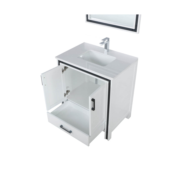 Lexora Ziva 30" White Single Vanity, Cultured Marble Top, White Square Sink and 28" Mirror LZV352230SAJSM28