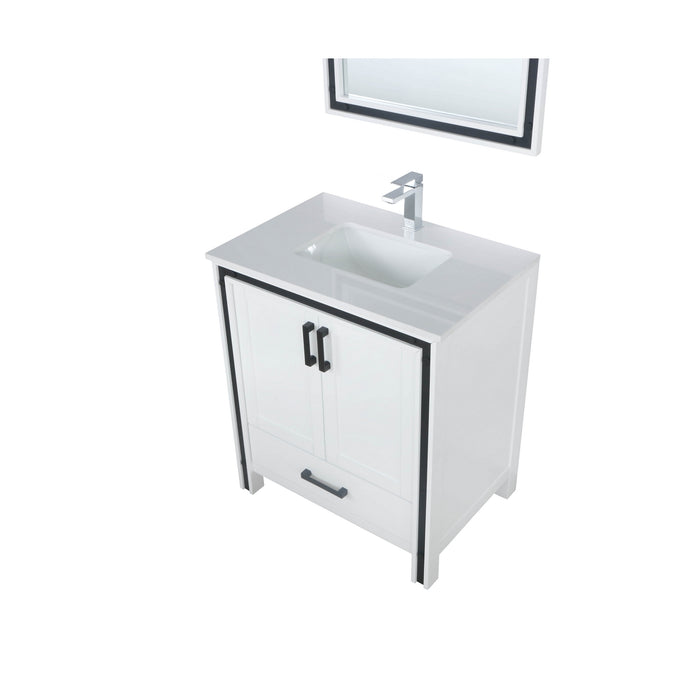 Lexora Ziva 30" White Single Vanity, Cultured Marble Top, White Square Sink and 28" Mirror LZV352230SAJSM28