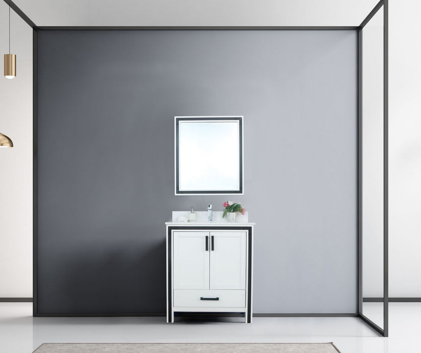 Lexora Ziva 30" White Single Vanity, Cultured Marble Top, White Square Sink and 28" Mirror LZV352230SAJSM28