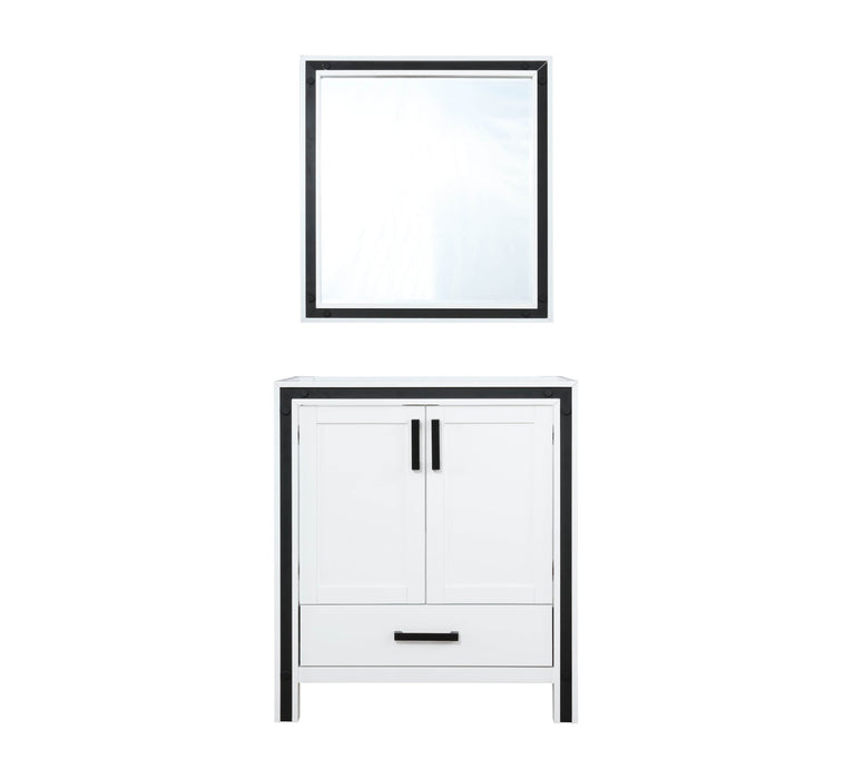 Lexora Ziva 30" White Single Vanity, no Top and 28" Mirror LZV352230SA00M28