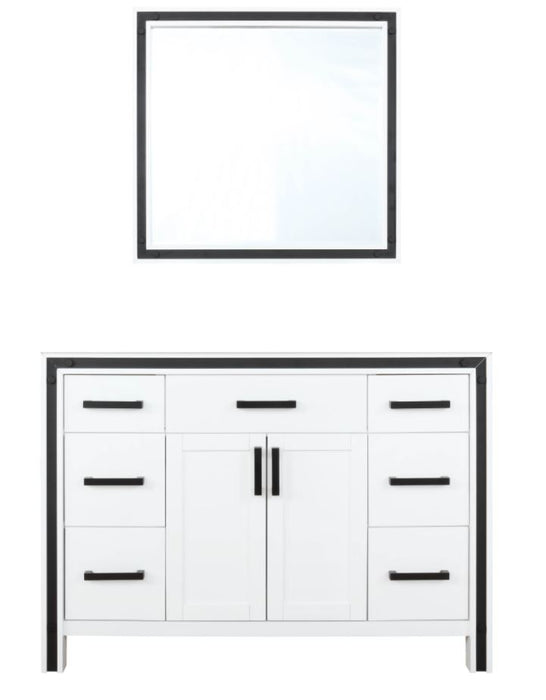 Lexora Ziva 48" White Single Vanity, no Top and 34" Mirror LZV352248SA00M34