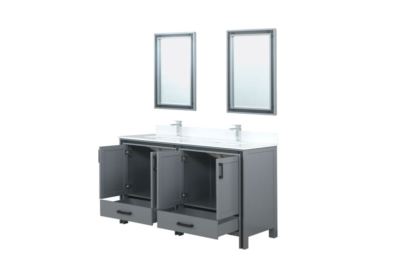 Lexora Ziva 60" Dark Grey Double Vanity, Cultured Marble Top, White Square Sink and 22" Mirrors LZV352260SBJSM22