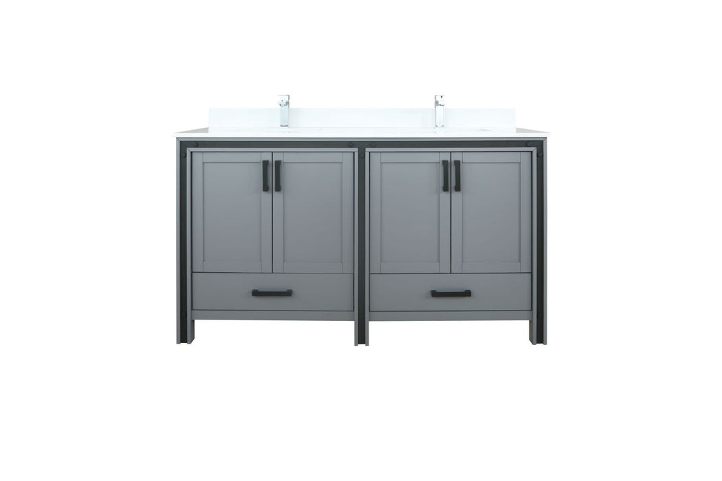 Lexora Ziva 60" Dark Grey Double Vanity, Cultured Marble Top, White Square Sink and no Mirror LZV352260SBJS000