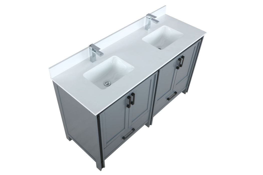 Lexora Ziva 60" Dark Grey Double Vanity, Cultured Marble Top, White Square Sink and no Mirror LZV352260SBJS000