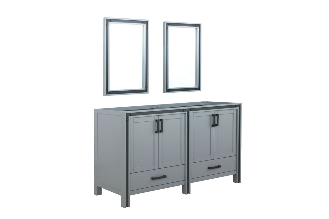 Lexora Ziva 60" Dark Grey Double Vanity, no Top and 22" Mirrors LZV352260SB00M22