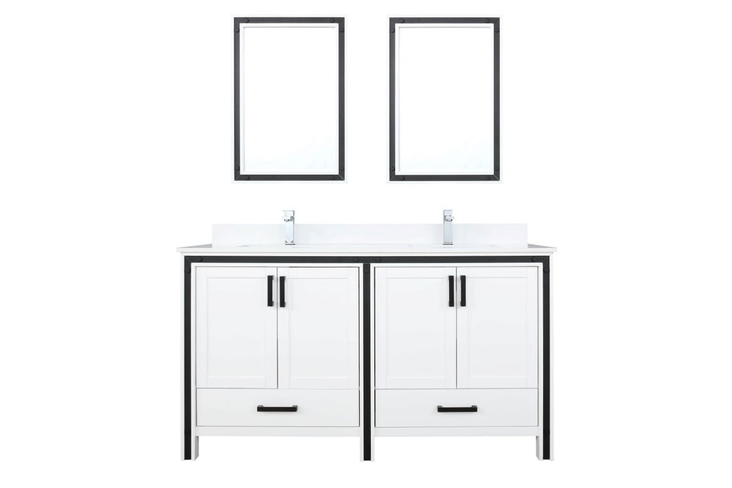 Lexora Ziva 60" White Double Vanity, Cultured Marble Top, White Square Sink and 22" Mirrors LZV352260SAJSM22