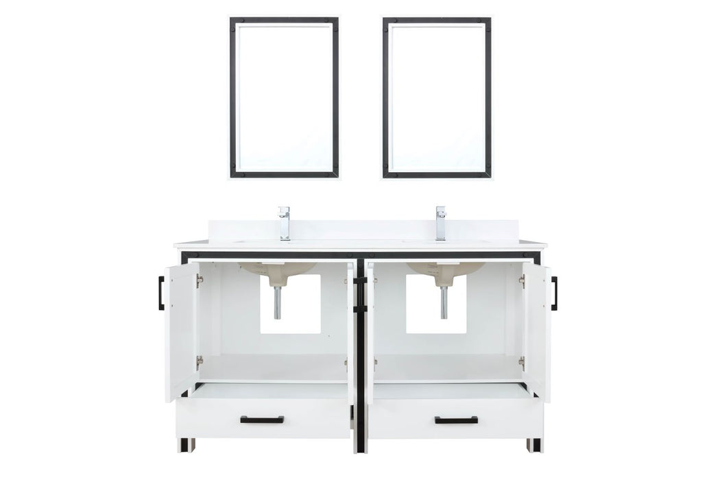 Lexora Ziva 60" White Double Vanity, Cultured Marble Top, White Square Sink and 22" Mirrors LZV352260SAJSM22