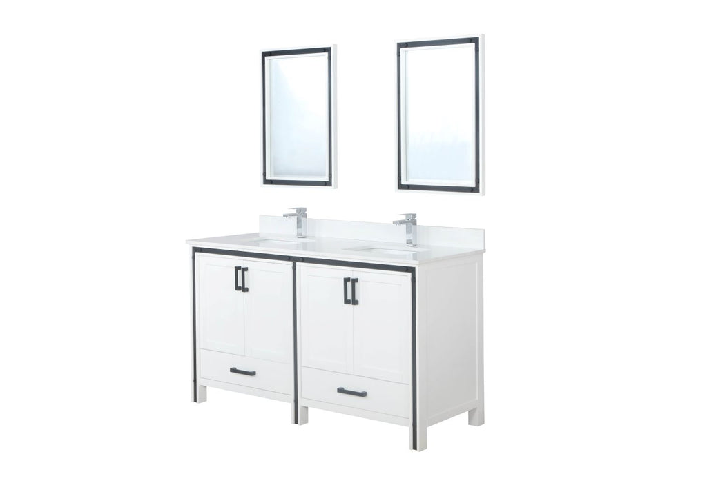 Lexora Ziva 60" White Double Vanity, Cultured Marble Top, White Square Sink and 22" Mirrors LZV352260SAJSM22