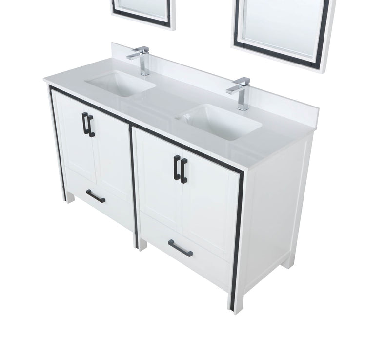 Lexora Ziva 60" White Double Vanity, Cultured Marble Top, White Square Sink and 22" Mirrors LZV352260SAJSM22