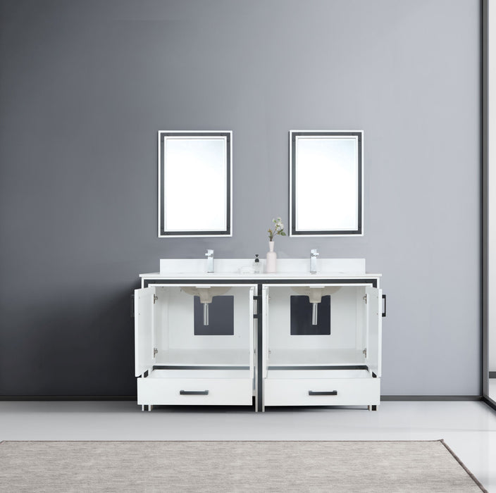 Lexora Ziva 60" White Double Vanity, Cultured Marble Top, White Square Sink and 22" Mirrors LZV352260SAJSM22