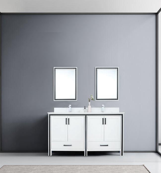 Lexora Ziva 60" White Double Vanity, Cultured Marble Top, White Square Sink and 22" Mirrors LZV352260SAJSM22