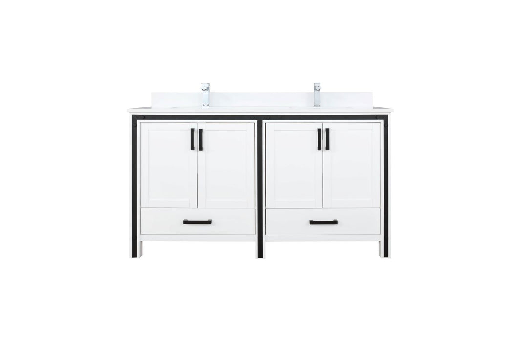 Lexora Ziva 60" White Double Vanity, Cultured Marble Top, White Square Sink and no Mirror LZV352260SAJS000