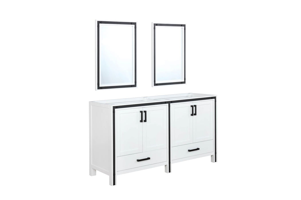 Lexora Ziva 60" White Double Vanity, no Top and 22" Mirrors LZV352260SA00M22