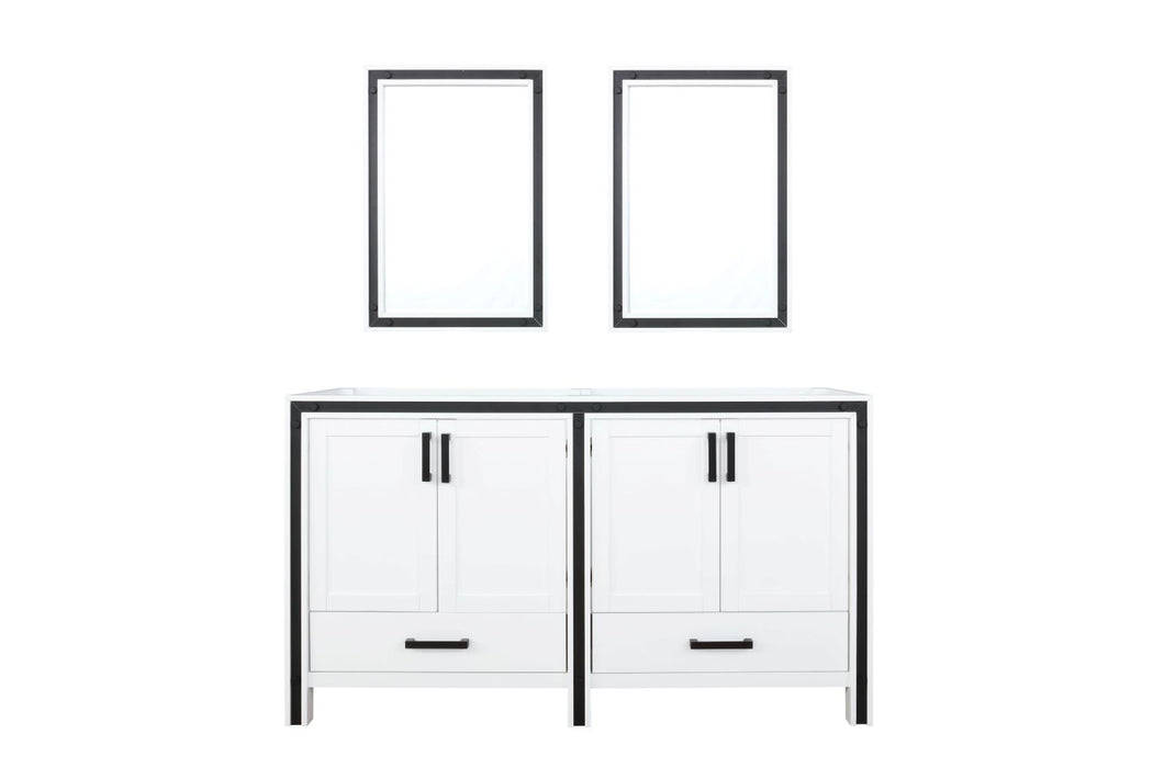 Lexora Ziva 60" White Double Vanity, no Top and 22" Mirrors LZV352260SA00M22