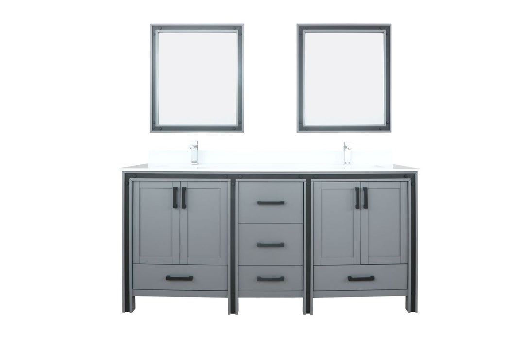 Lexora Ziva 72" Dark Grey Double Vanity, Cultured Marble Top, White Square Sink and 30" Mirrors LZV352272SBJSM30