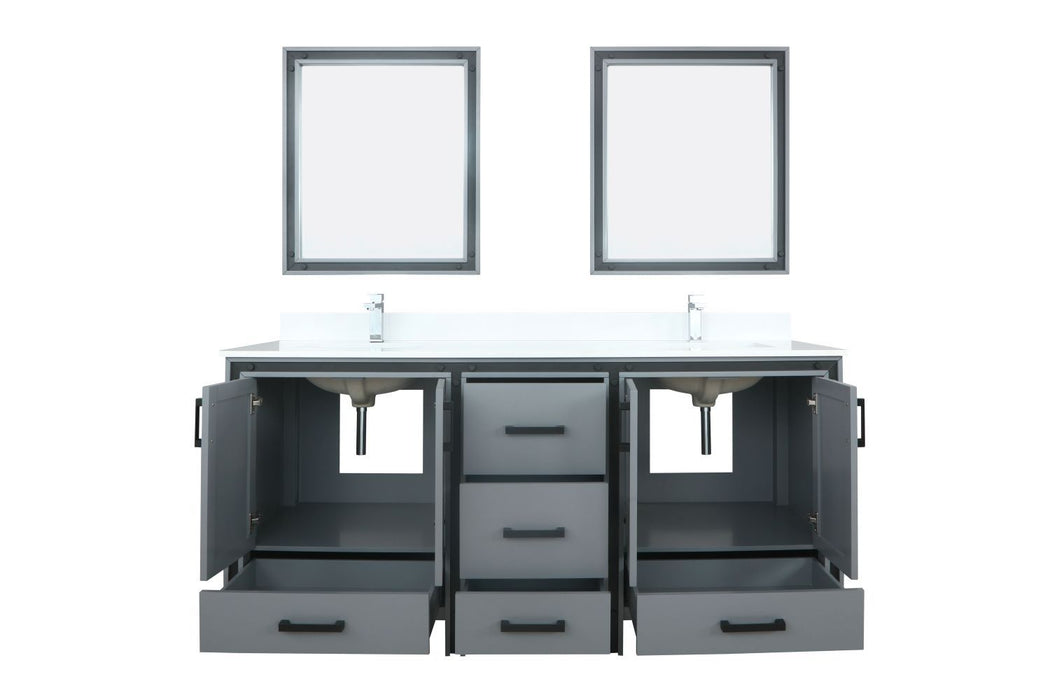 Lexora Ziva 72" Dark Grey Double Vanity, Cultured Marble Top, White Square Sink and 30" Mirrors LZV352272SBJSM30