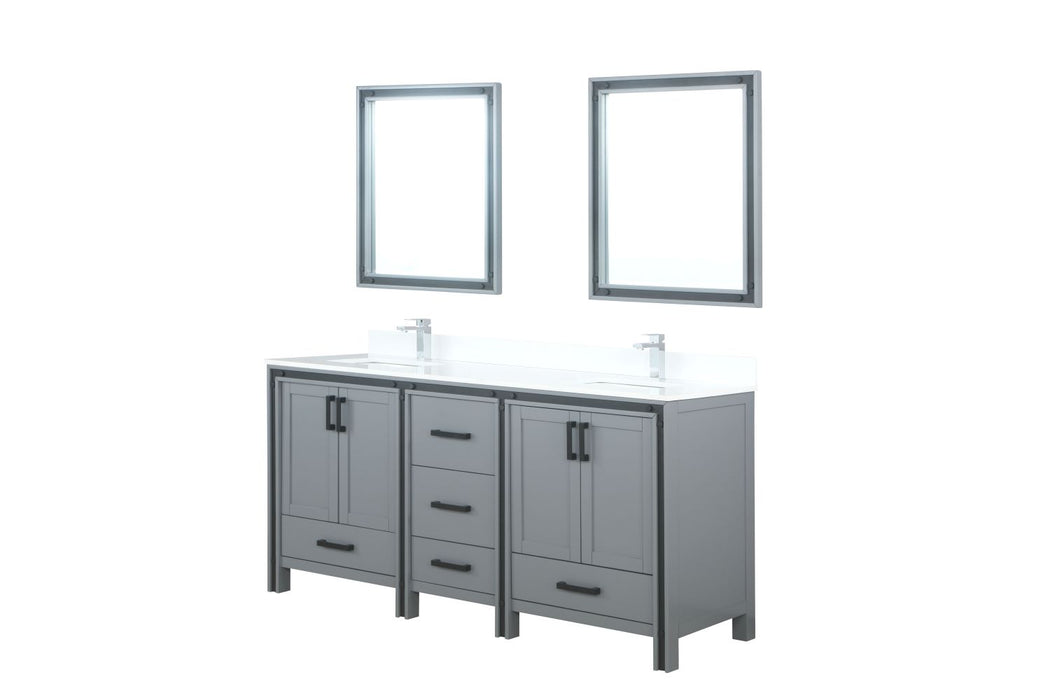 Lexora Ziva 72" Dark Grey Double Vanity, Cultured Marble Top, White Square Sink and 30" Mirrors LZV352272SBJSM30