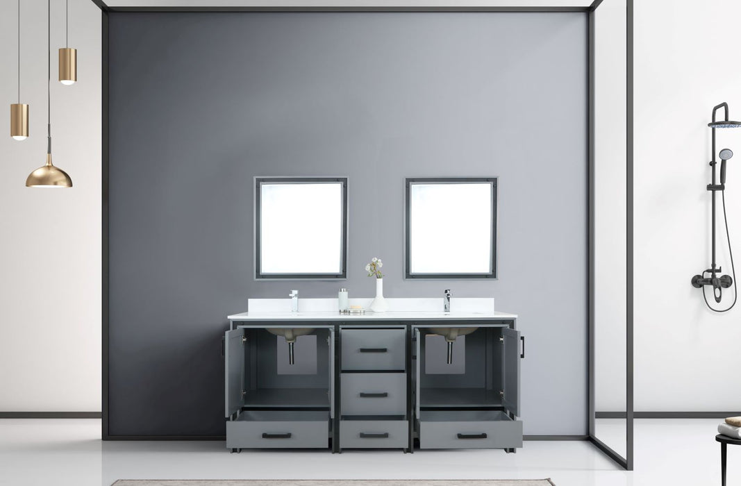 Lexora Ziva 72" Dark Grey Double Vanity, Cultured Marble Top, White Square Sink and 30" Mirrors LZV352272SBJSM30