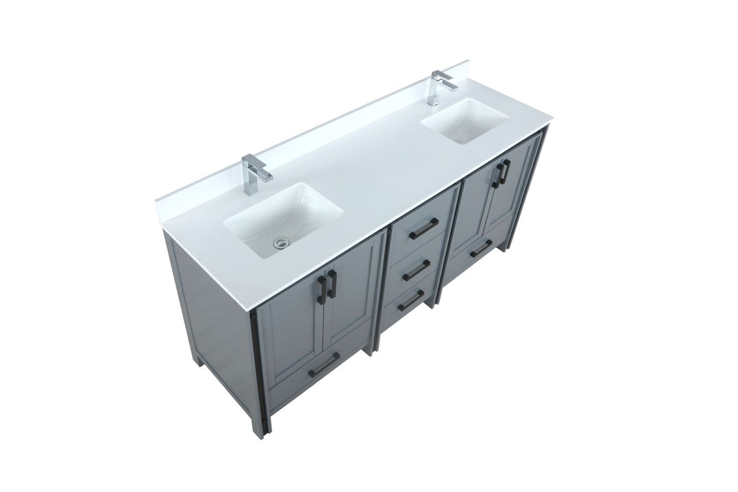 Lexora Ziva 72" Dark Grey Double Vanity, Cultured Marble Top, White Square Sink and no Mirror LZV352272SBJS000