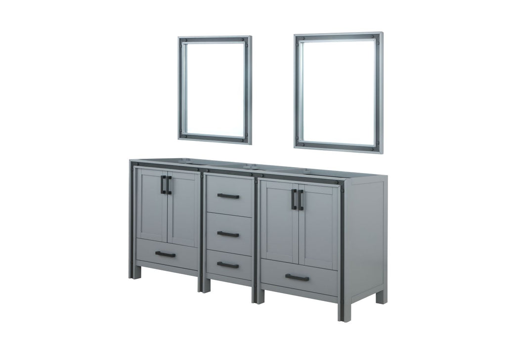 Lexora Ziva 72" Dark Grey Double Vanity, no Top and 30" Mirrors LZV352272SB00M30